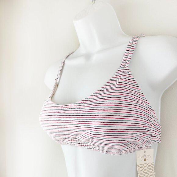 NWT Eberjey Bikini Top Lines Connor L NEW White Red Gray - Picture 3 of 7